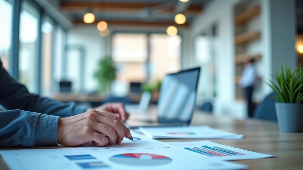 Modernes Büro mit Immobilienmarktanalytikern, die an Datenvisualisierungen arbeiten