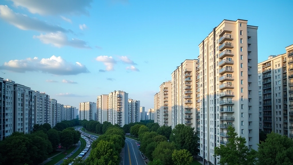 Moderne Wohngebäude in einer deutschen Stadt mit blauem Himmel